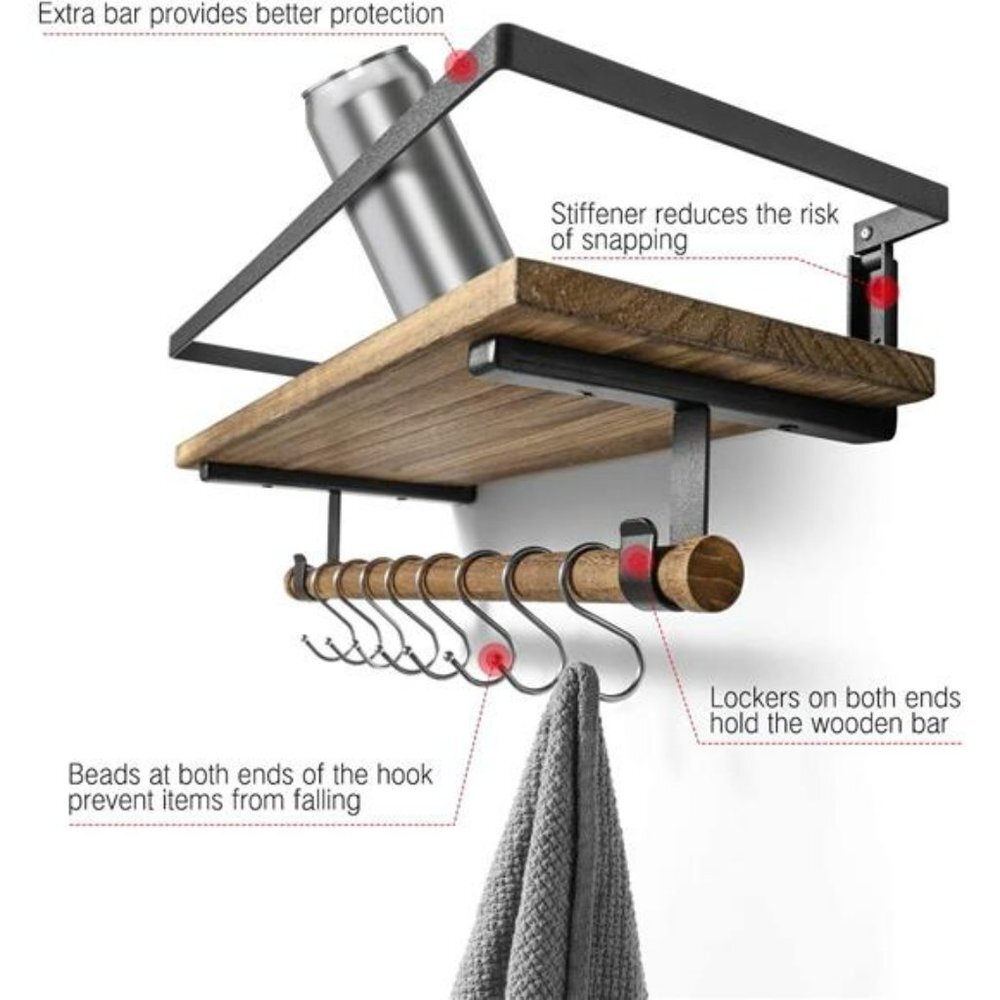 Floating Bathroom Shelves for Kitchen Coffee Bedroom Decor, Wood Wall Mounted - Picture 6 of 6